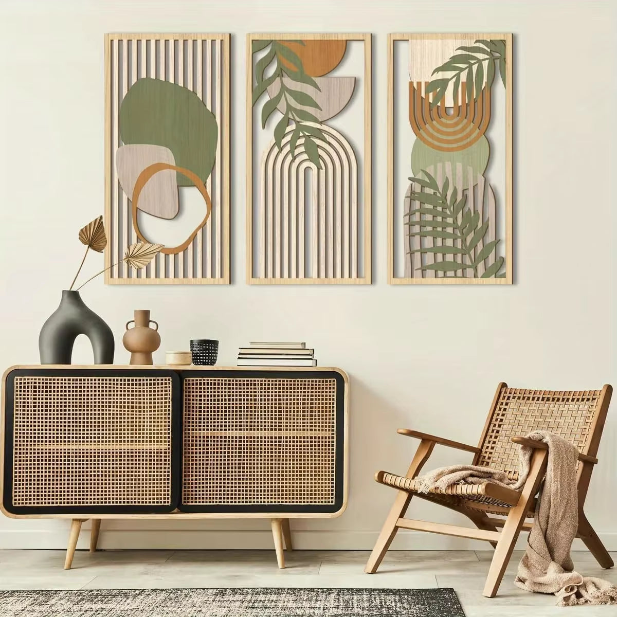 3-Piece Abstract Wooden Wall Art Set